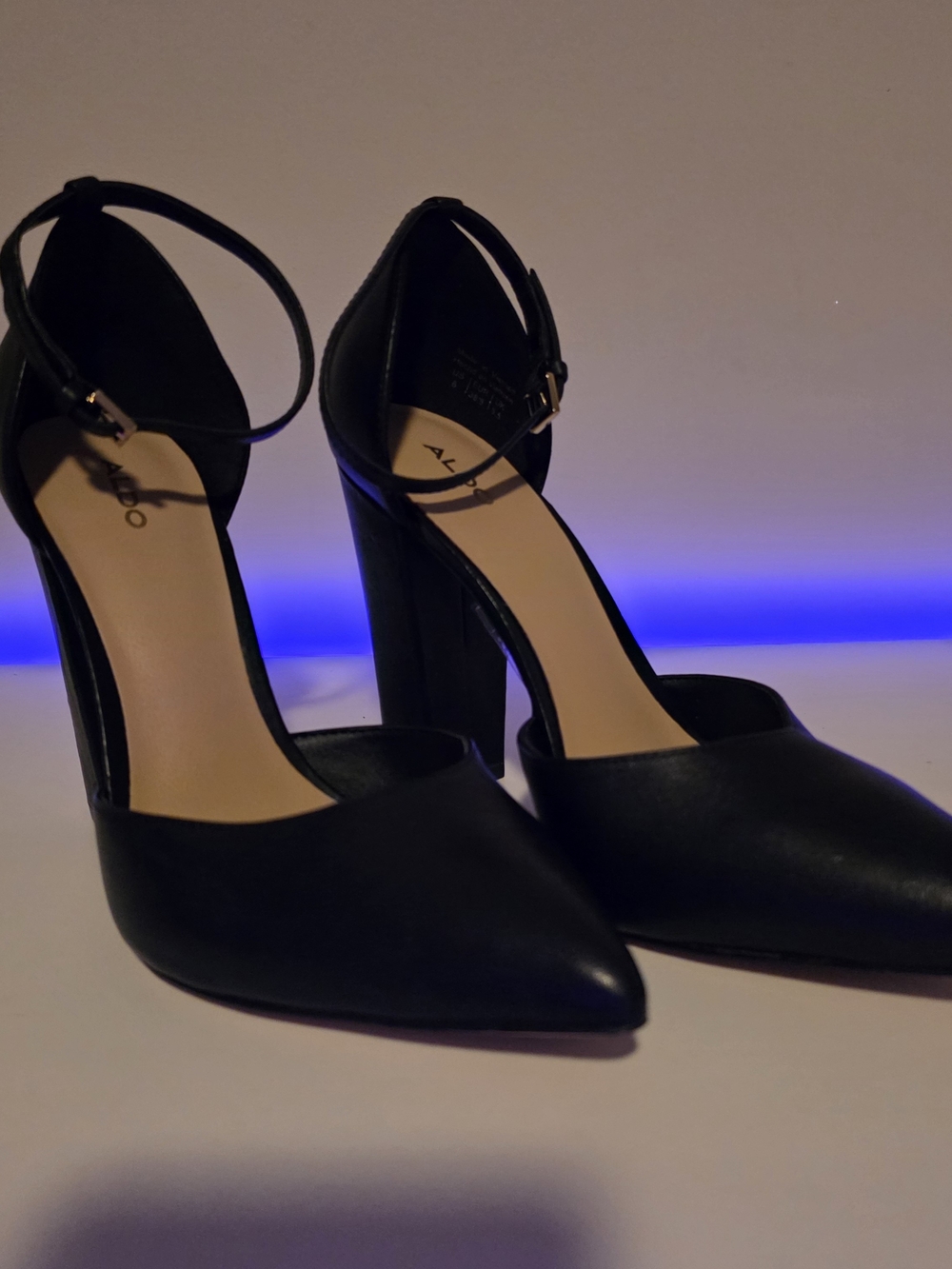 Aldo Black Pointed-Toe Ankle-Strap Heels